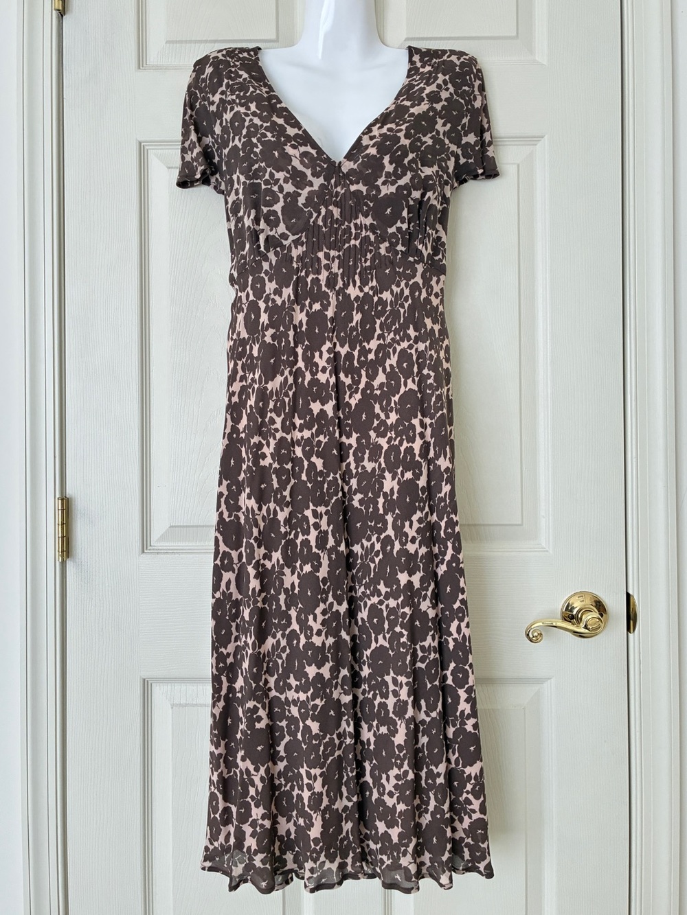 Boden Floral Print Short Sleeve Dress Brown Size UK16/US12